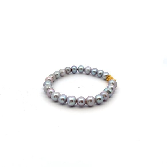 18K Gold Pixiu Piyao Bracelet Gemstones Natural Freshwater Gray Pearls - Picture 4 of 5